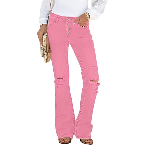 luvamia Women's Ripped Flare Bell Bottom Jeans Pants Retro Wide Leg Denim Pants