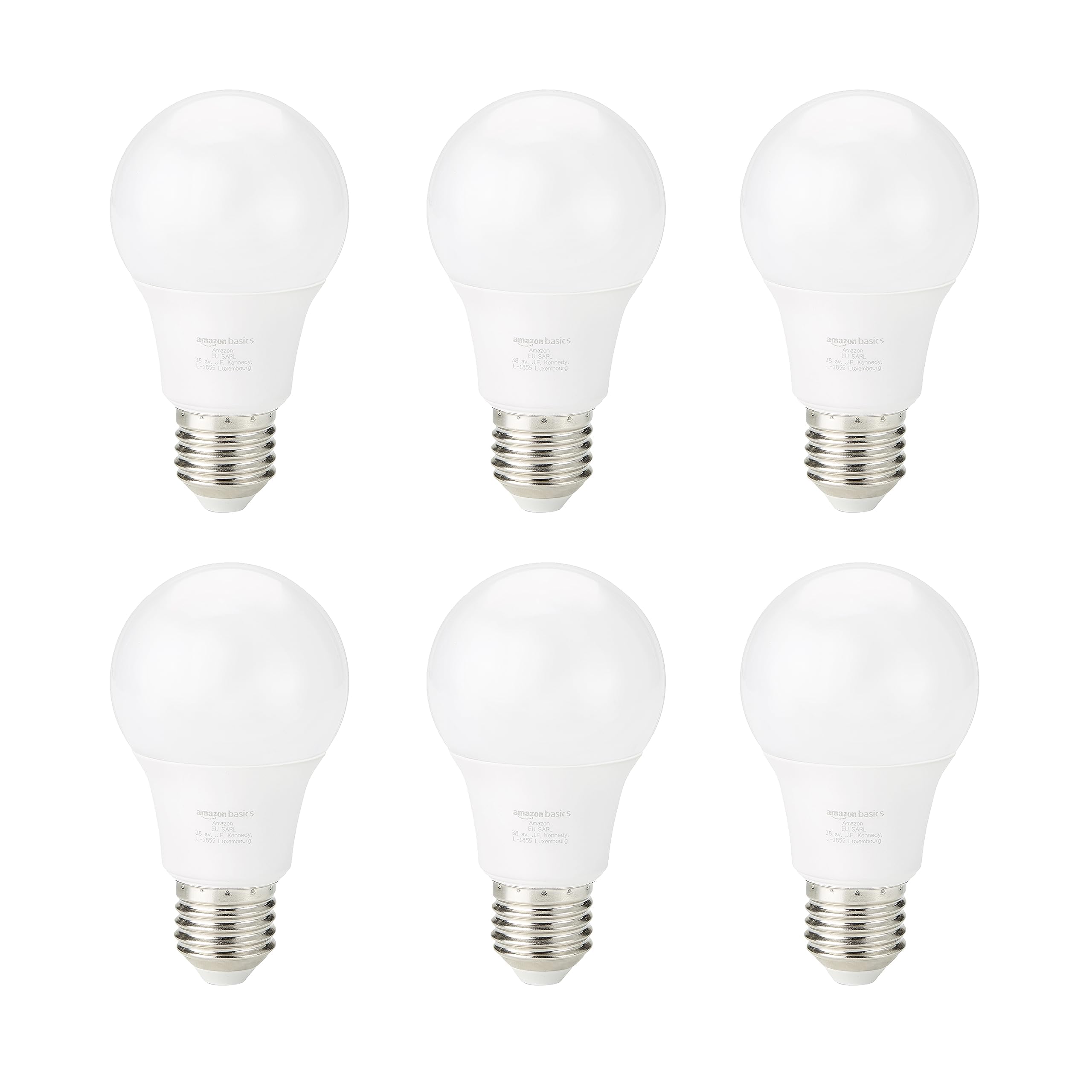 Amazon Basics LED E27 Edison Screw Bulb, 8W (equivalent to 60W) Warm White. Non-Dimmable (6-Pack)