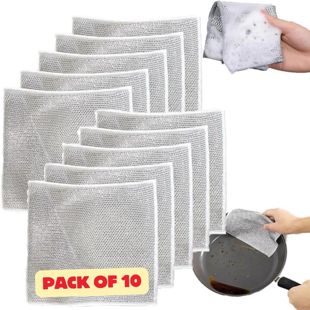 Suffix Retail ® - 10 PCS Metal Mesh Cleaning Cloth | Mesh Wire Cloth for Kitchen | Non Scratch Dish Wash Cloth | Multipurpose Wire Dishwashing Rags for Wet and Dry (Pack of 10) (B0D2J9M7XS) Amazon Price History, Amazon Price Tracker