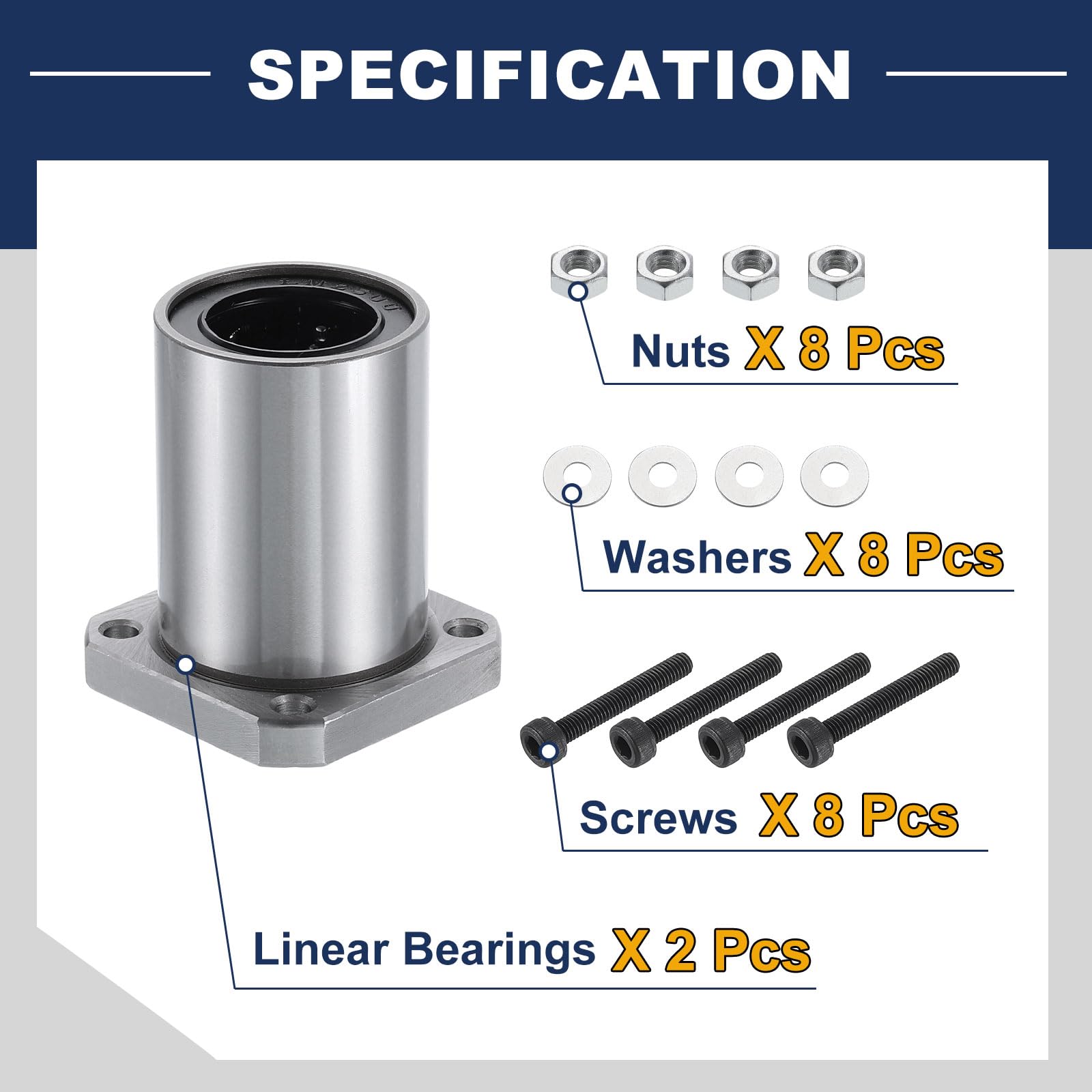 QUARKZMAN LMK25-UU Cuscinetti Lineari A Sfere 26mm Foro 40mm Diametro Esterno 59mm Lunghezza Flangia Rotonda Nichelata con Viti per Macchina CNC Stampante 3D 2pz