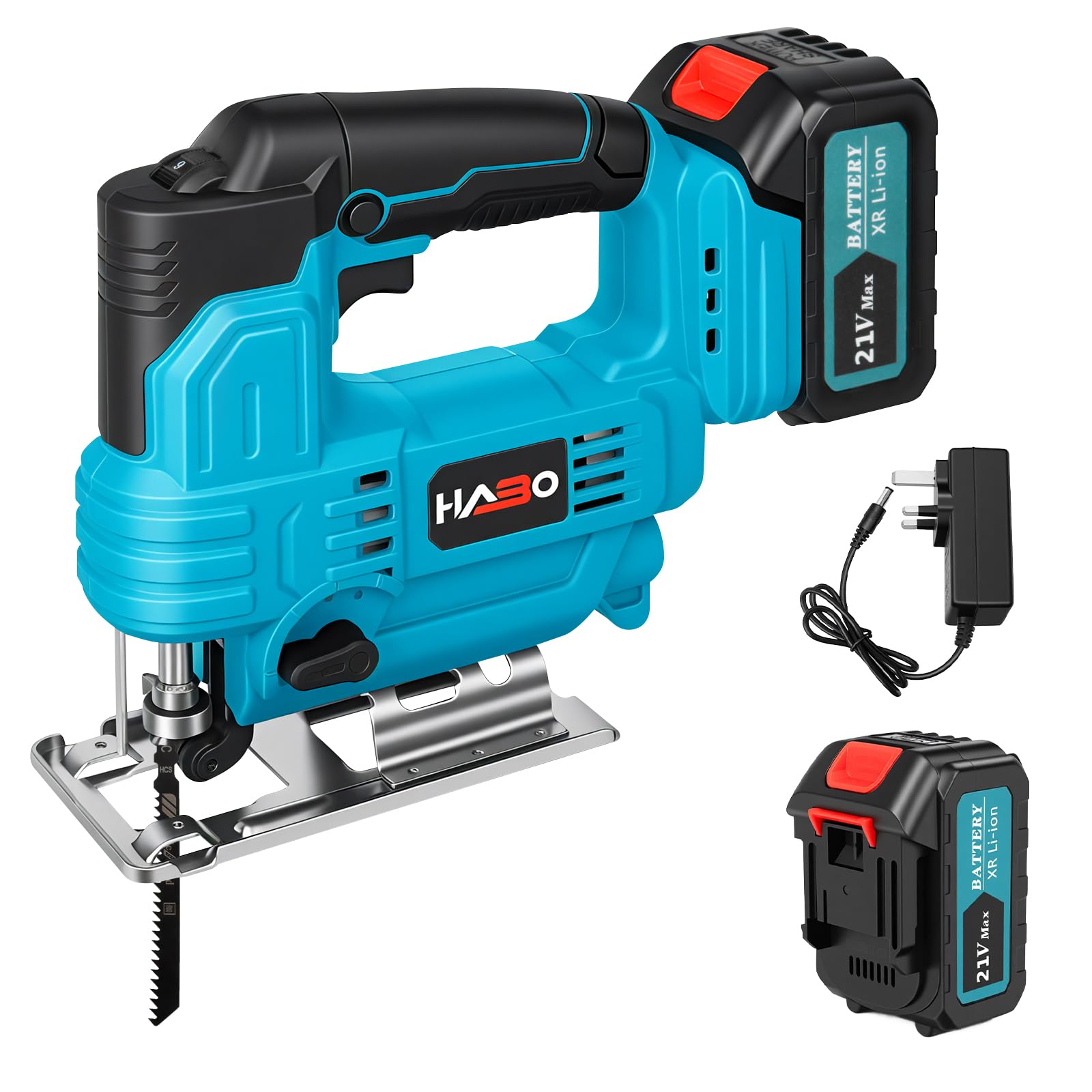 Cordless Jigsaw, with Angle Adjustment - 6-Speed Variable Control, Battery Powered Electric Saw to Cut Wood, Plastic and Metal, Battery & Charger Included