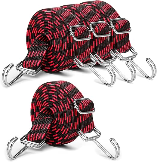INCETUE 2M Adjustable Bungee Cords with Hooks Set, 4 Pack Long Heavy