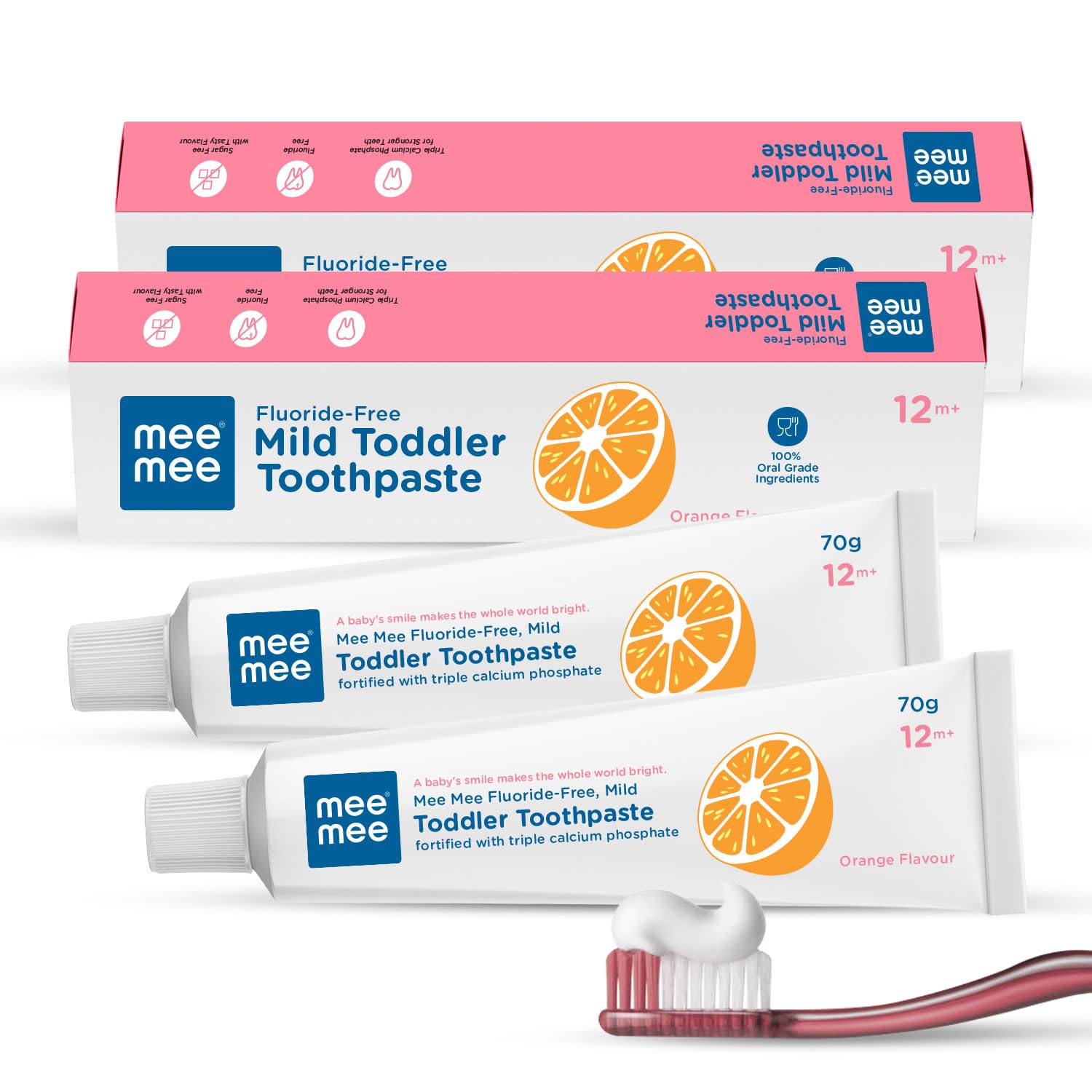 Mee Mee Fluoride-Free Baby Tooth paste for Kids & toddlers Fortified with Triple Calcium Phosphate, Cavity Protection, Oral Care, Best for Baby 1 year +, 70 gram (Orange, Pack of 2)-image-24