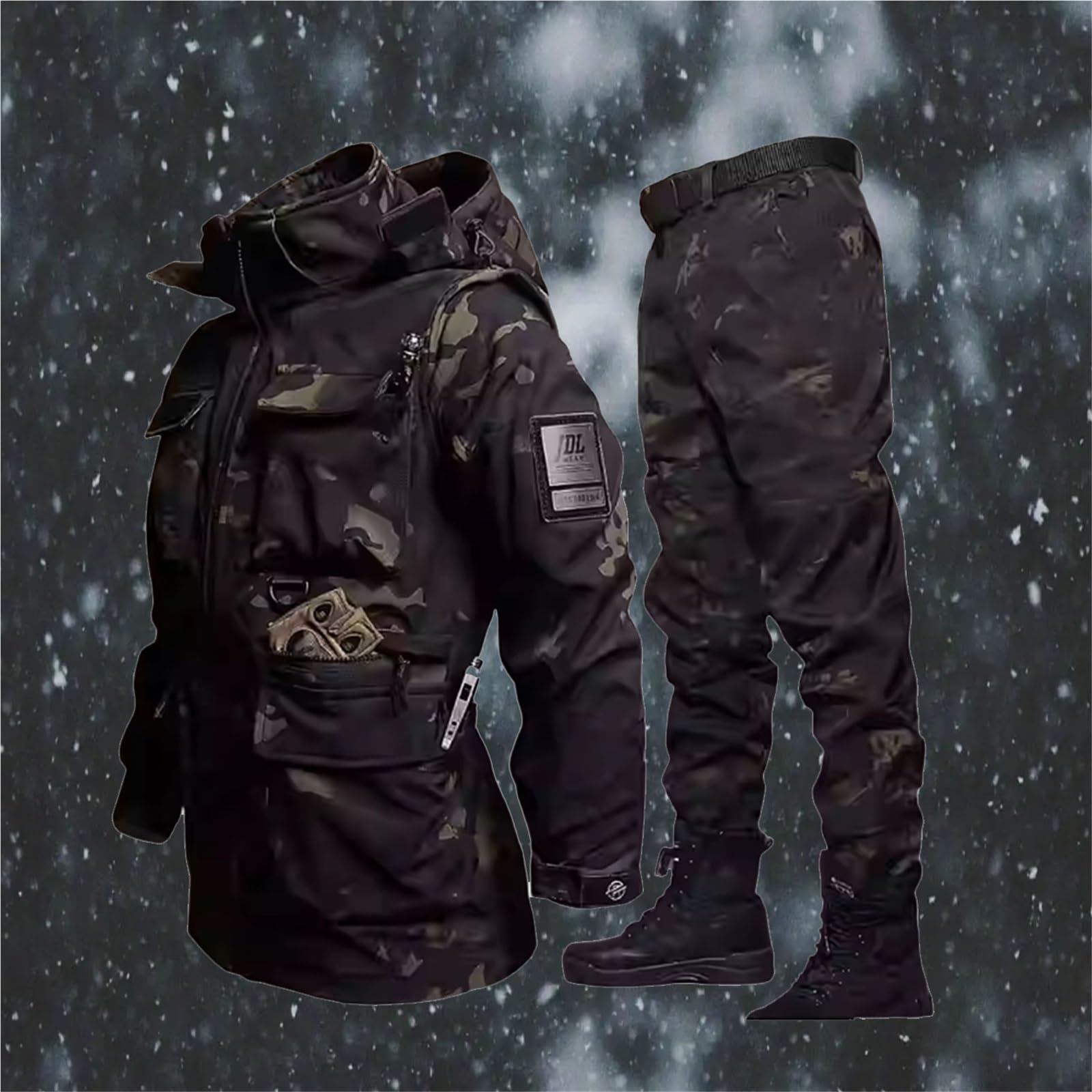 Completo Da Sci Invernale Mimetico Con Cappuccio Caldo E Impermeabile Per Uomo, Tuta Da Snowboard Casual Alla Moda Spessa Calda Antivento, Per Altre Attività Invernali All'aperto