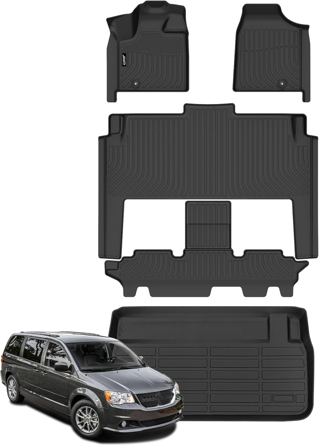 Jenofa-Car Floor Mats & Cargo Liner for Dodge Grand Caravan 7 Seats 2011-2021 Waterproof Durable All Weather Floor Mats Set Custom for Dodge Grand Caravan Accessories Black