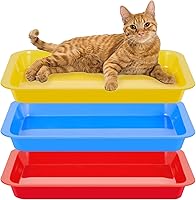 Vista 8 de Tessco for you Caja de arena abierta para gatitos, 3 piezas, bandeja de plástico impermeable para gatos, conejillos de indias, mascotas, fácil