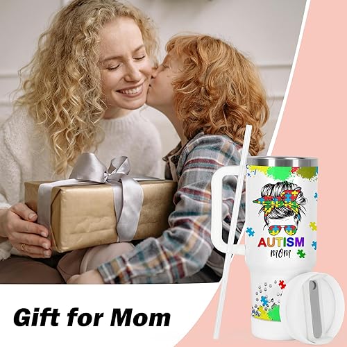 Miniatura 4 de Regalos para mamá, vaso de concientización sobre el autismo para mamá con autismo, vaso de 40 onzas con asa
