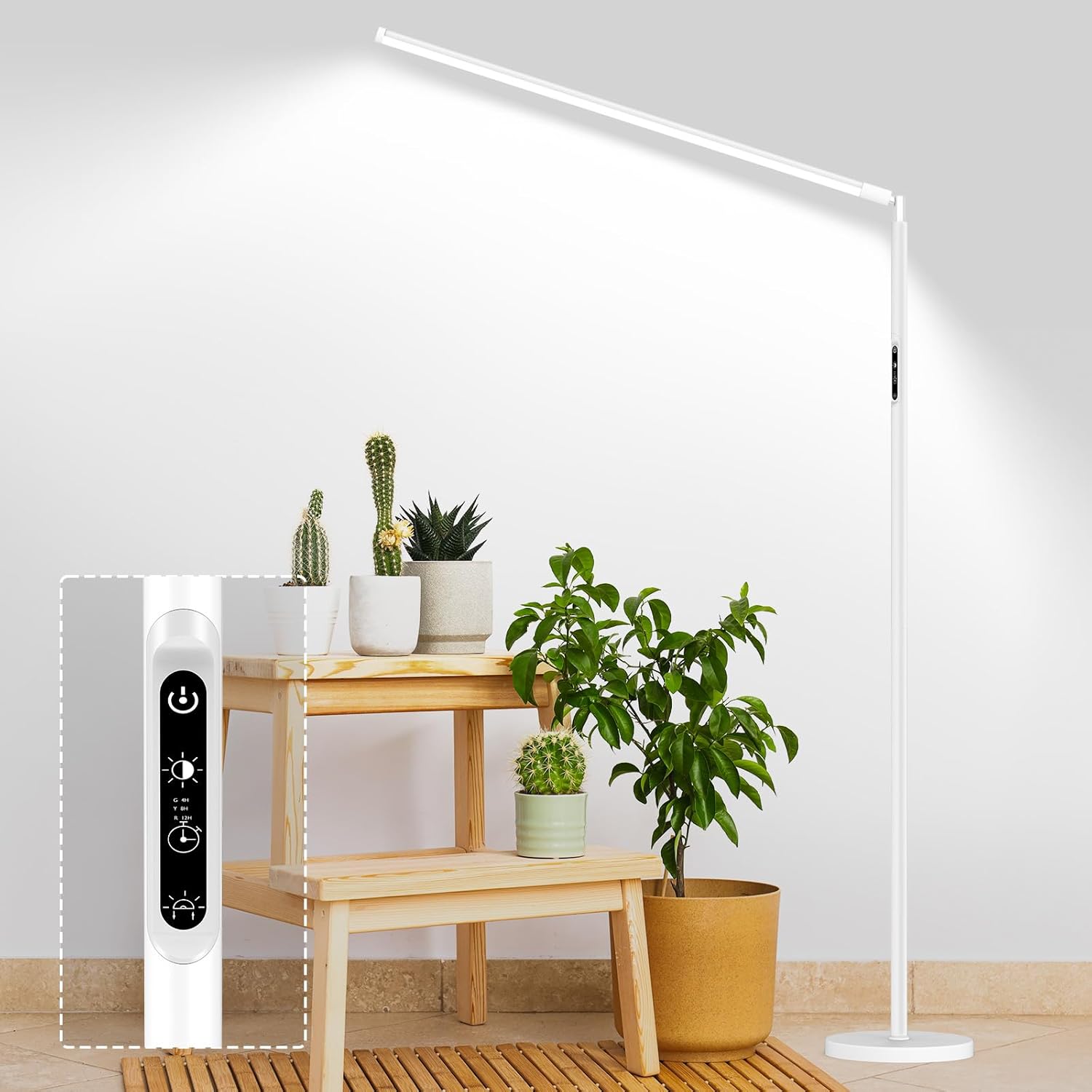 STERREN Grow Lights Stand for Indoor Plants, Full Spectrum Plant Floor Lamp for Indoor Growing, 25W LED Plant Light with 4/8/12H Timer, 47’’ Modern White Standing Grow Light for All Stages,1972lm