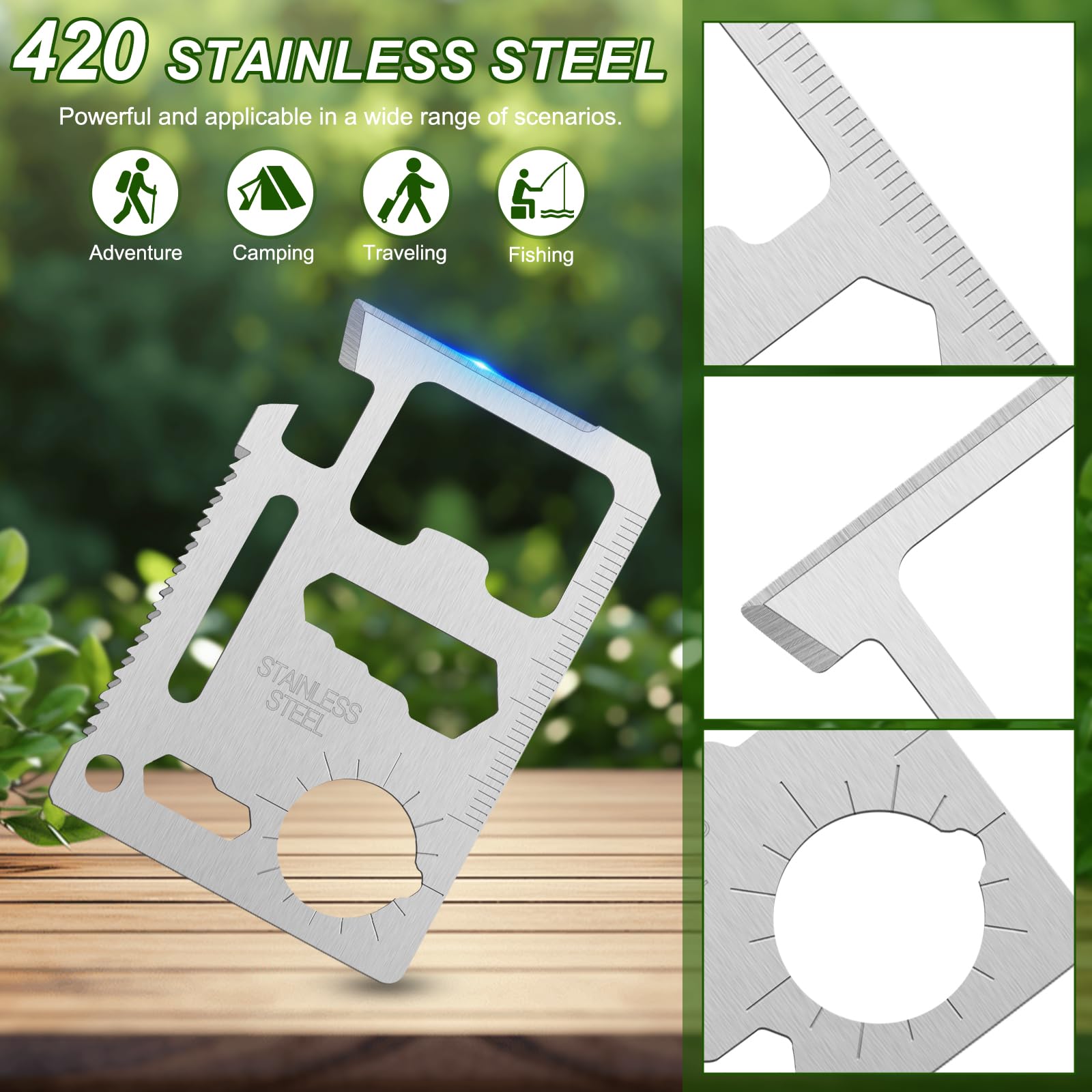 Survival Credit Card Multitool, 11 in 1 Beer Opener Survival Card Tool,Wallet Multitools Card Perfect for Fathers Men Gadgets Stocking Stuffers for Men (12 PCS) (Silvery)