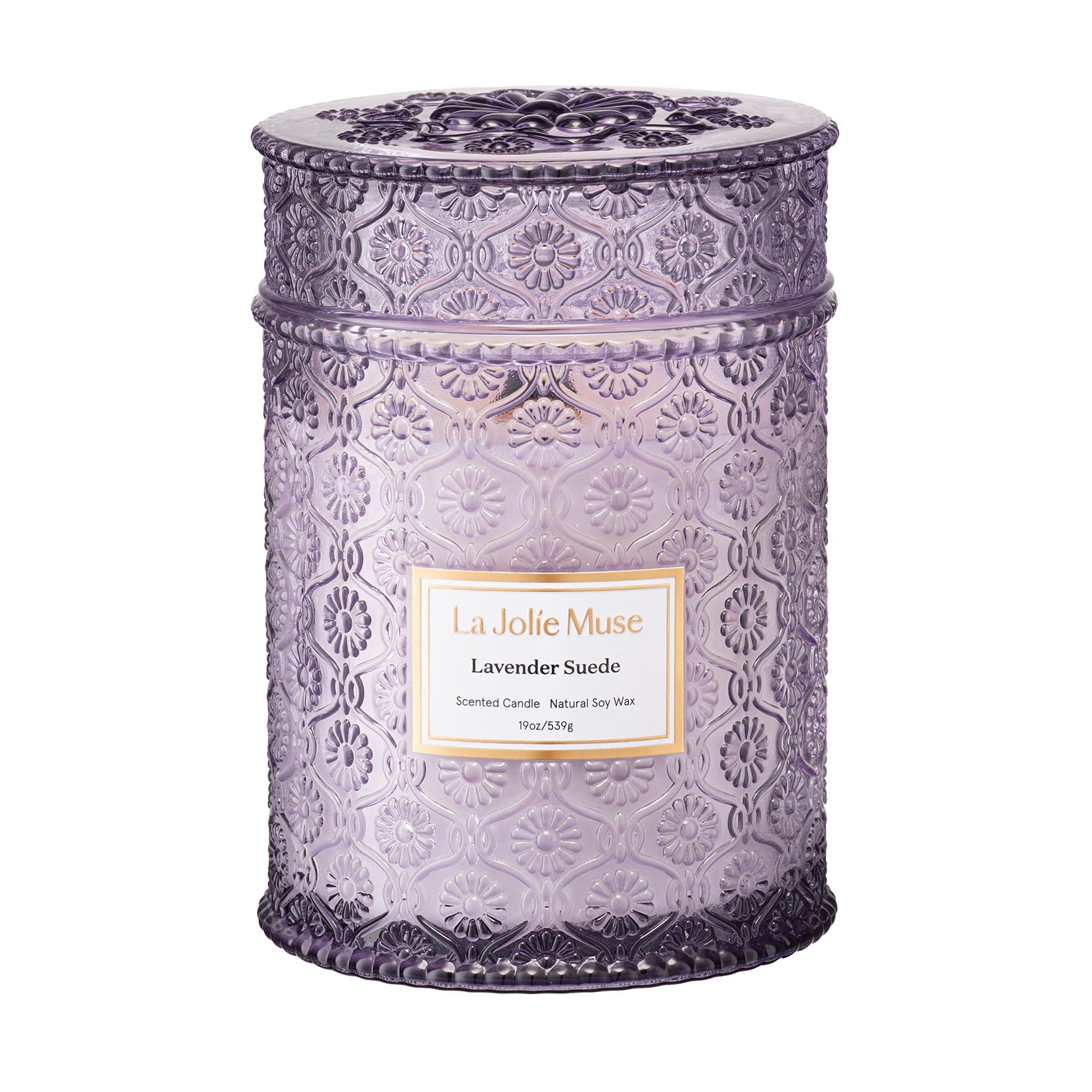 Lavender Suede Candle – Eucalyptus, Lavender & Sandalwood 19 oz Large Wooden Wick Candle | Natural Soy Wax | 90 Hours Clean Burn | Aromatherapy Candle for Relaxation