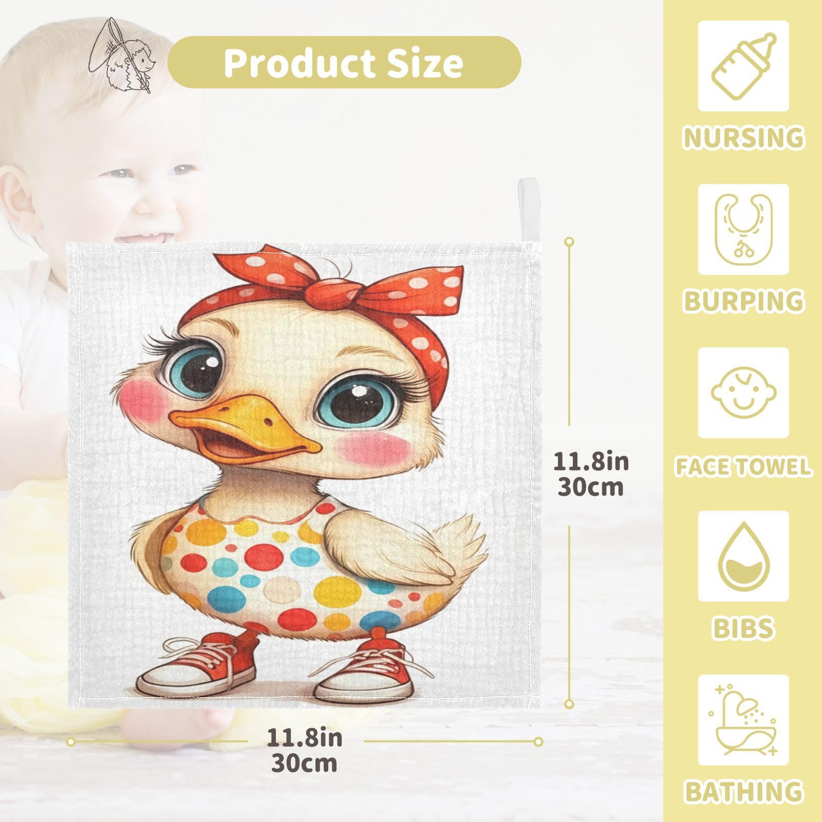 Kigai Cute Cartoon Duckling Baby Washcloths,3pcs Ultra Soft Absorbent Towel,Newborn Bath Face Towel, Natural Reusable Baby Wipes for Sensitive Skin, Baby Registry as Shower