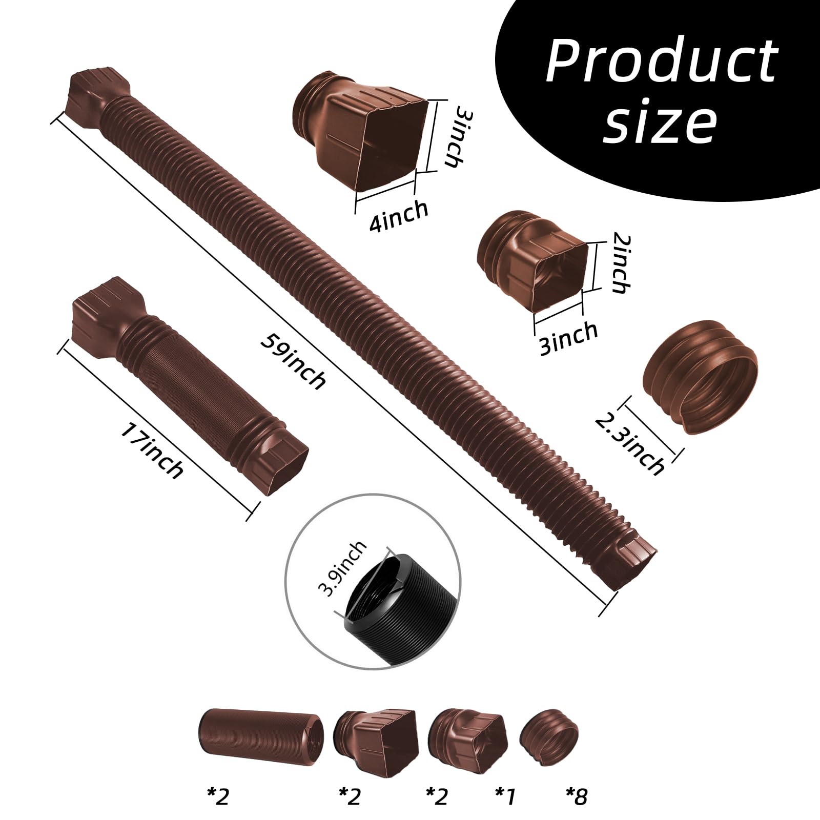 Estensione Tubo Grondaia Flessibile - Regolabile Da 20 A 59 Pollici, In PE E ABS, Per Allontanare L’acqua Piovana - 12