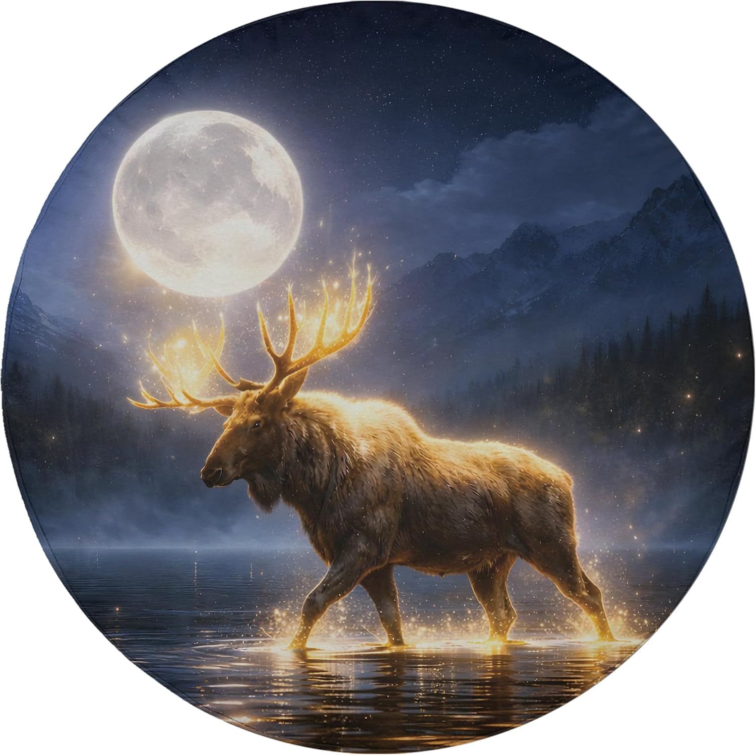 ThangPham Shop Moose Walking in Lake Full Moon Spare Tire Cover with/Without Backup Camera Hole – Nature Theme Tire Cover