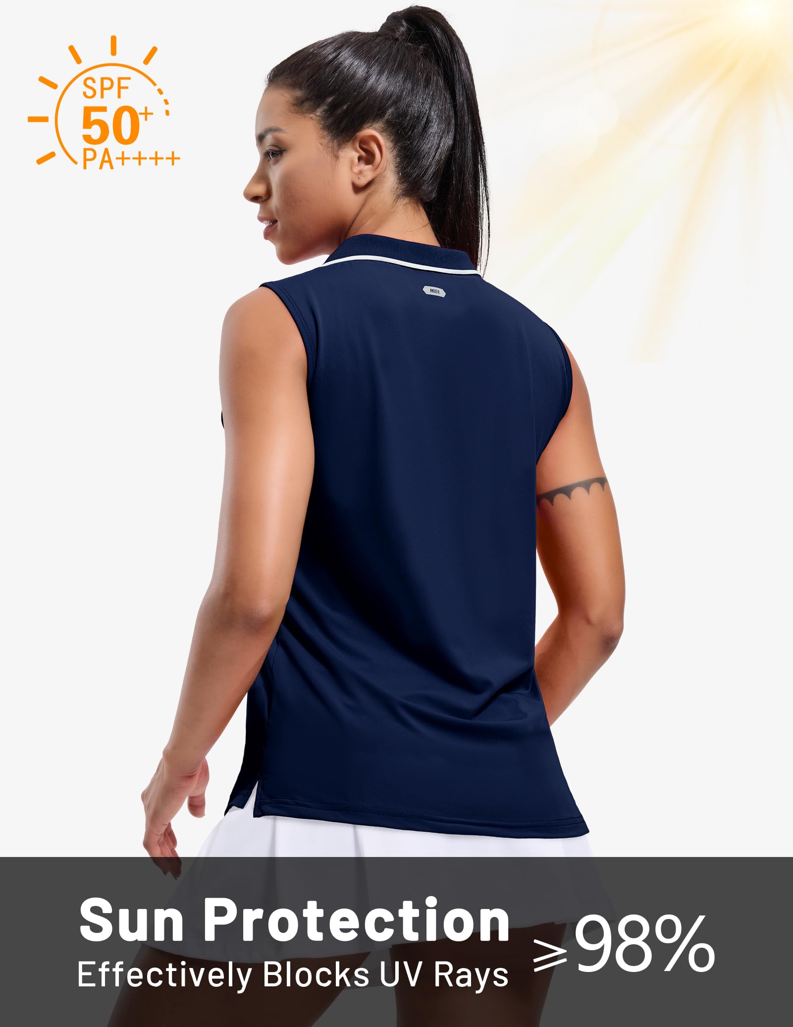 MIER Polo de golf sans manches pour femme, coupe sèche, col en V, chemise de tennis athlétique côtelée, évacuation de l'humidité