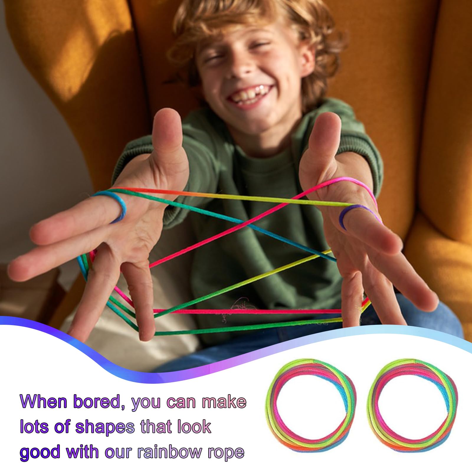Cuerda Arcoíris Para Juegos De Dedos – Set De 2 Cuerdas De Nylon De 1,6 M, Ideal Para Niños +5 Años, Desarrolla Habilidades Motoras Y Coordinación