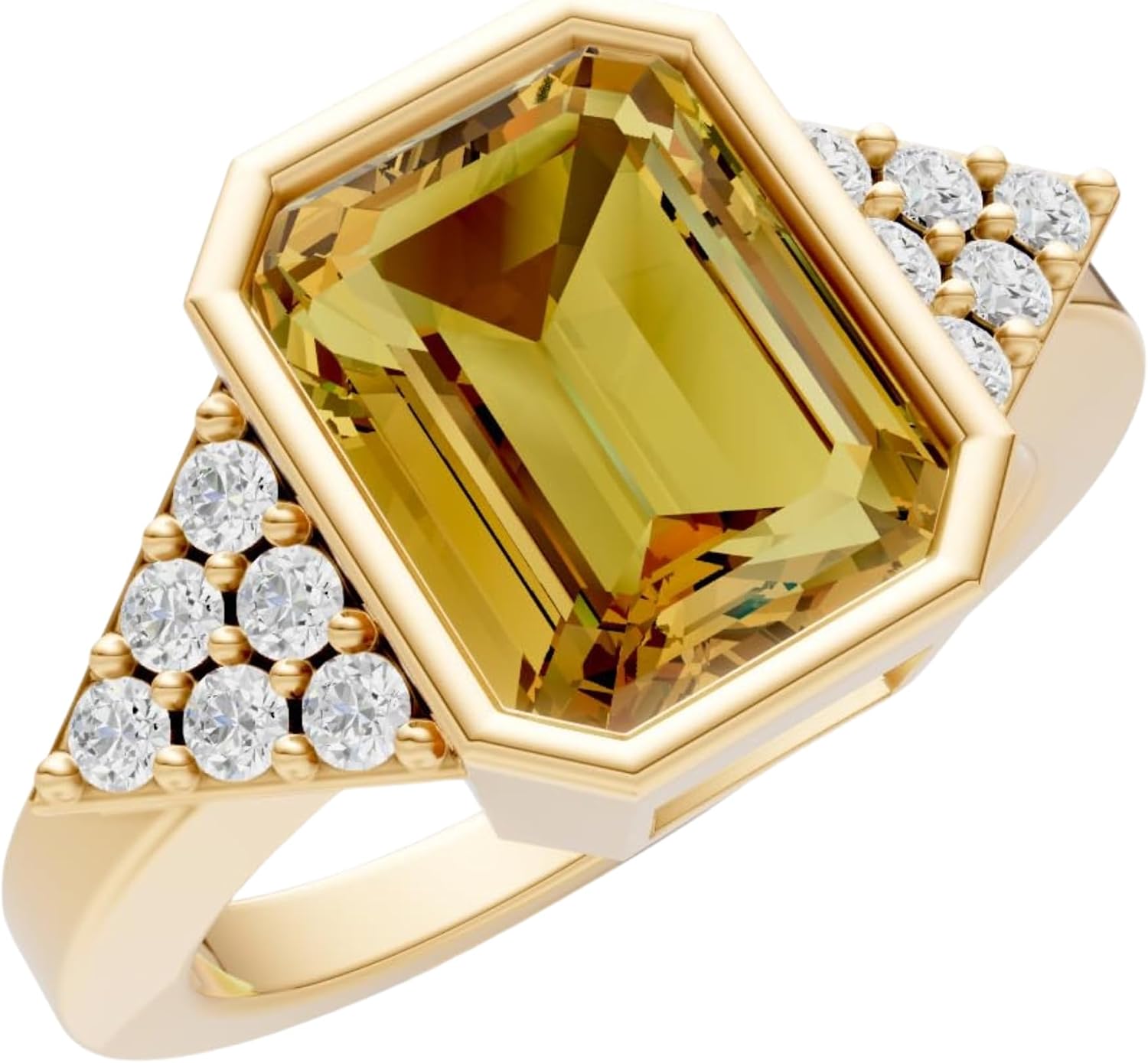 PEORA Emerald Cut Cut Citrine Bezel Band Available in Solid 10K, 14K or 18K Ring – White, Yellow or Rose Gold