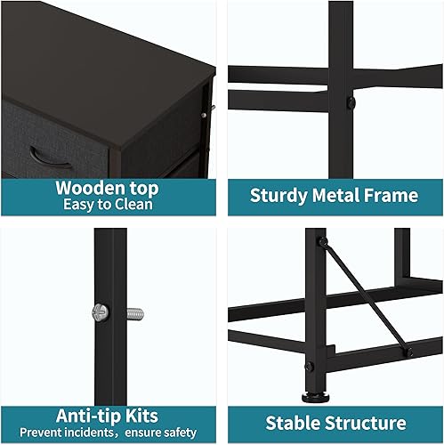 Miniatura 5 de LUMTOK Cómoda de 10 cajones, cómoda de almacenamiento de tela para dormitorio, pasillo, guardería, armarios, marco de acero, parte superior de