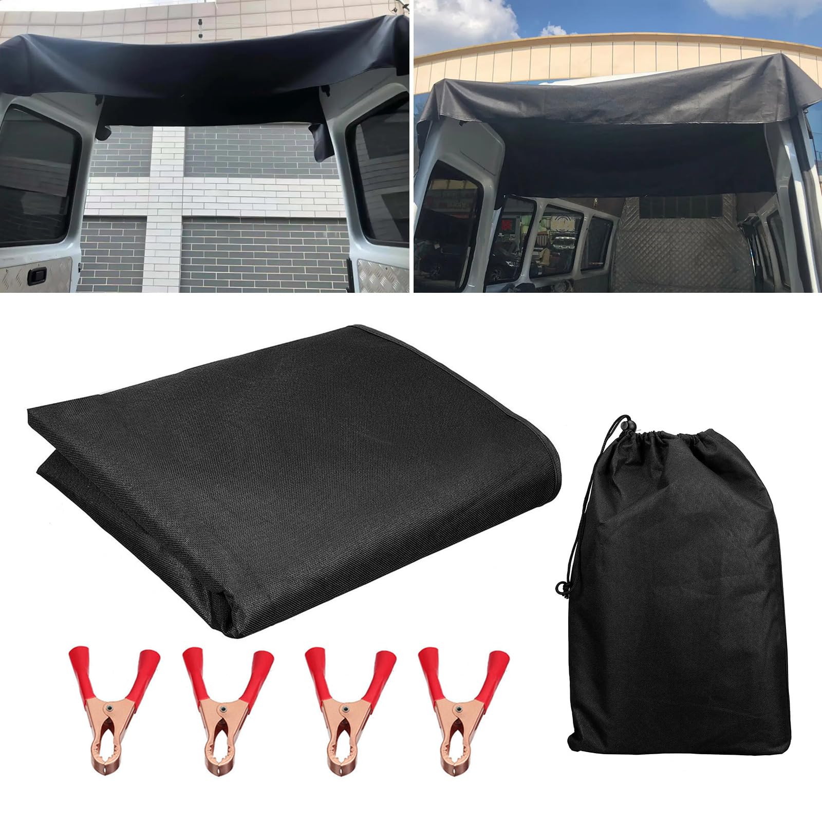 Osłona na tylne drzwi stodoły, wytrzymała tkanina Oxford, ochrona przeciwsłoneczna z 4 klipsami, pogrubiona, wodoodporna markiza Oxford 210D, 180 x 113 cm, pasuje do Fi-at DUCATO, Volks-wagen T5/T6,