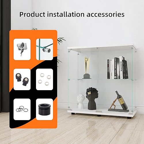 Miniatura 5 de LFT HUIMEI2Y Vitrina de cristal con 2 estantes con puerta y cerradura, gabinetes Curio, vitrina de vidrio templado de 0.197 in, estantería de pie