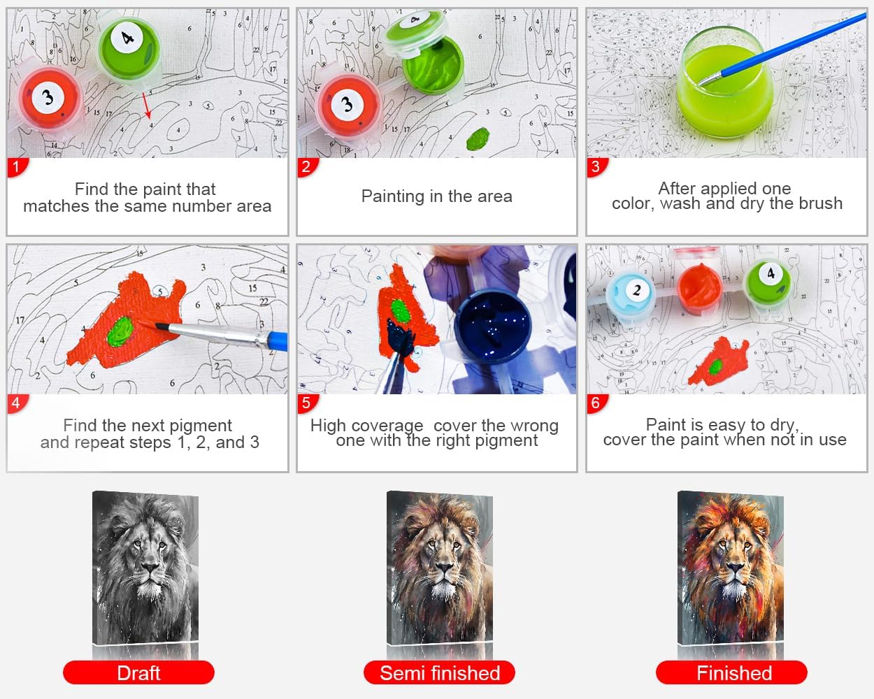 TUMOVO Paint by Numbers Kit for Adults - Lion DIY Adult Paint by Number Kits Animal Acrylic Canvas Painting for Adults Beginners Art Crafts, 16x20 Inch(Framed)