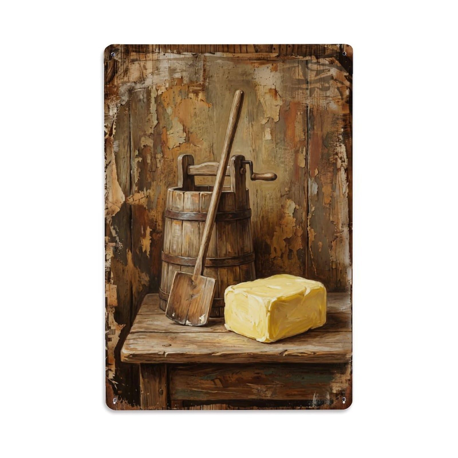 Country Kitchen Butter Churn Dairy Countryside Home Metal Tin Sign Plaque Wall Decor for Cafe, Club Bar, Office, Home Garden Metal Poster 8x12Inch