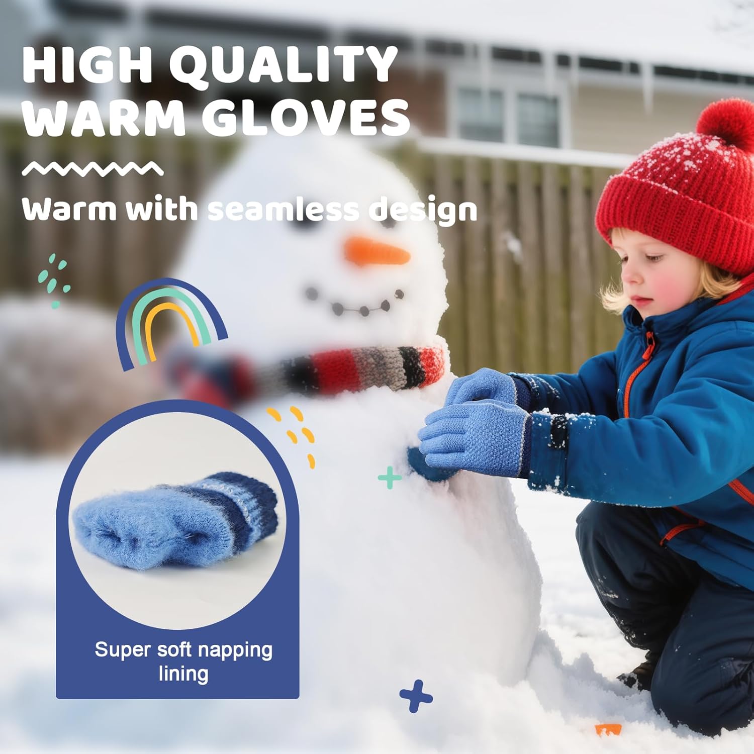 MIG4U 3 Pairs Kids Winter Magic Gloves for Boys and Girls, Warm Knit Children Cold Weather Glove Napping Liner - Image 2