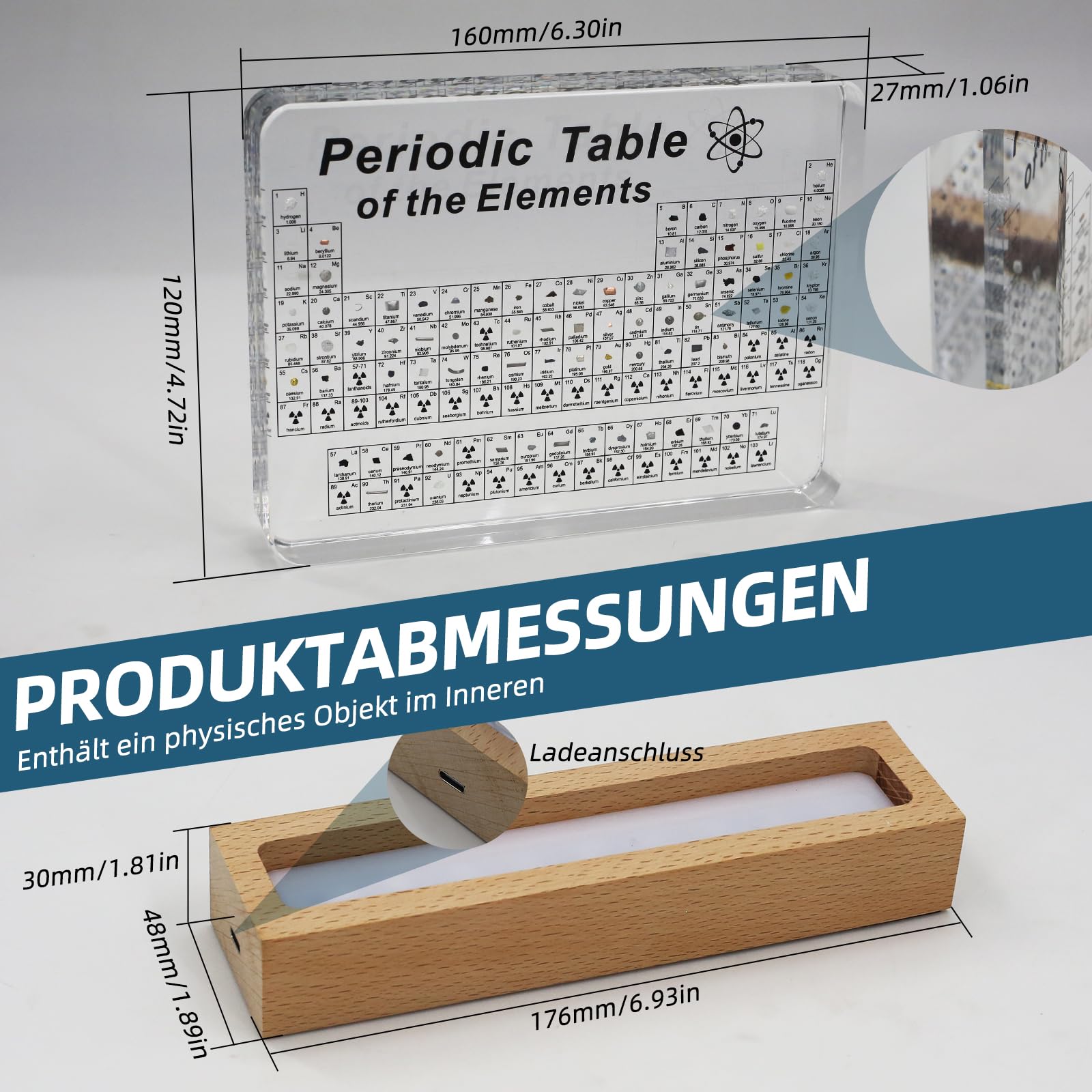 LED Acryl-Periodensystem m. 83 echten Elementen – Lehrmittel & Geschenk
