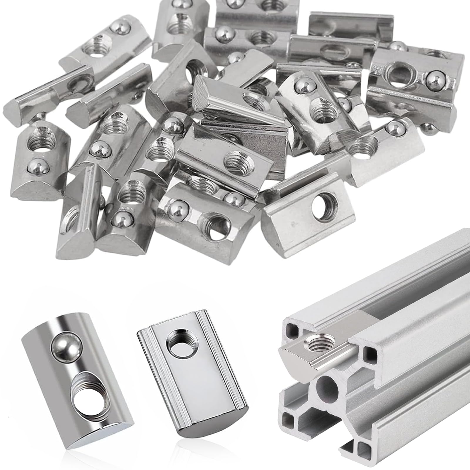 60 sztuk kamieni do rowków M6, nakrętka ślizgowa z kulką centrującą M6, zestaw kamieni do rowków ze stali węglowej do profilu aluminiowego 30 x 30