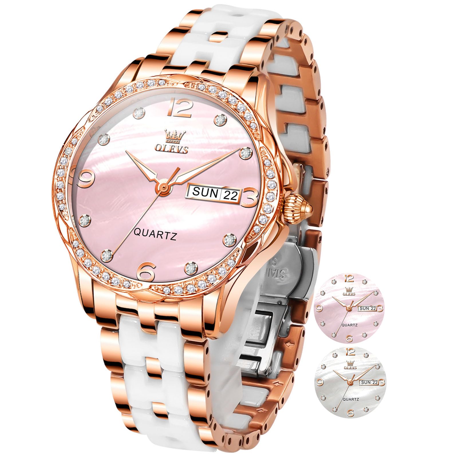 OLEVS Orologio da donna al quarzo in acciaio inossidabile con cinturino argento impermeabile 30 m luminoso cronografo quadrante multifunzione