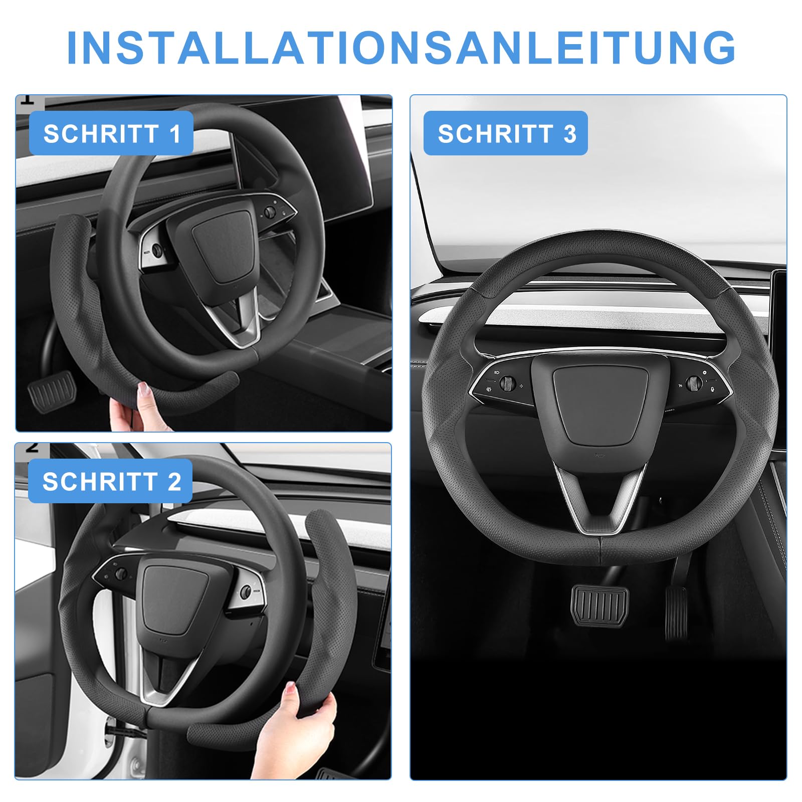 Funda de volante para Tesla Model 3 Highland & Model Y Juniper, funda de cuero para volante Tesla Model 3/Y Accesorios