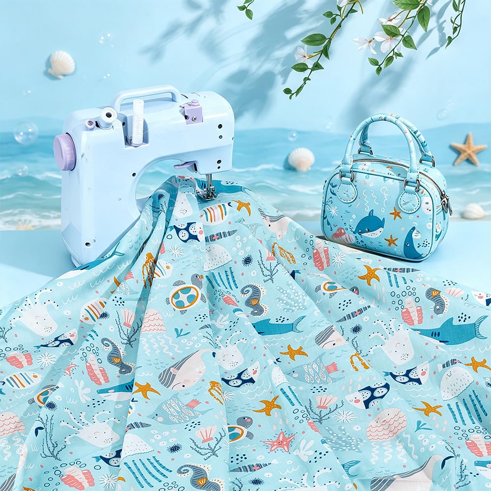 PH PandaHall 1x1.6m Tessuto Tema Mare Tessuto di Cotone con Vita Marina Cartoon e Foche Selvatiche per Trapunto Cucito Abbigliamento Progetti Estivi Fai Da Te e Decorazione