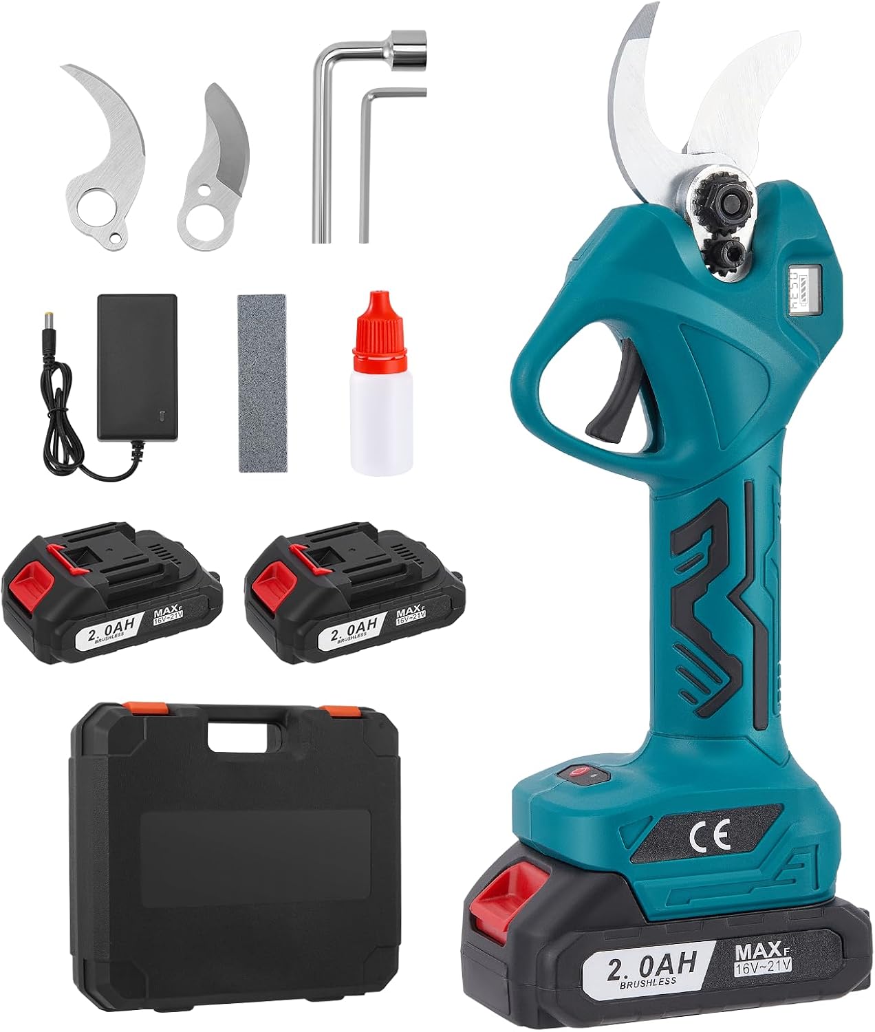 Tijeras de podar profesionales a batería, 30 mm, con 2 baterías de 2000 mAh, 550 W, motor sin escobillas Tijeras de podar eléctricas para jardín Bypass con contador de corte LED