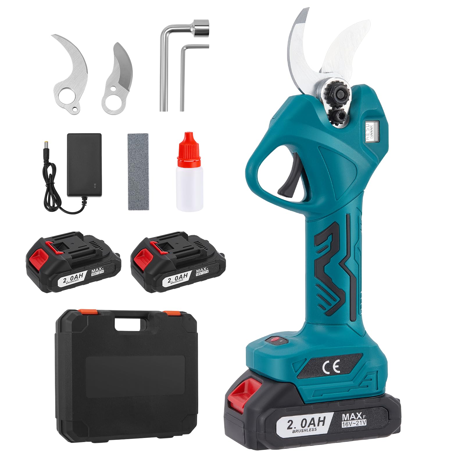 HIUYRF Forbici Potatura a Batteria, forbici da giardino da 30 mm con batterie 2*2000 mAh, cesoie per alberi con motore brushless da 550 W, forbici da giardino elettriche con contatore di taglio a LED