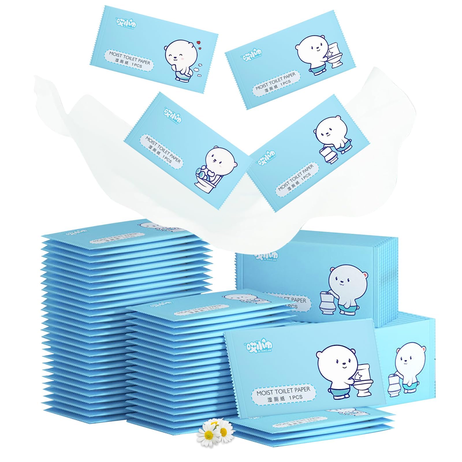 100 Stück feuchte Tücher, befeuchtete Reinigungstücher, Körperreinigung, Intim-Tücher, einzeln verpackt, für Menstruationszyklus und Post-Partum (Blau, 100)
