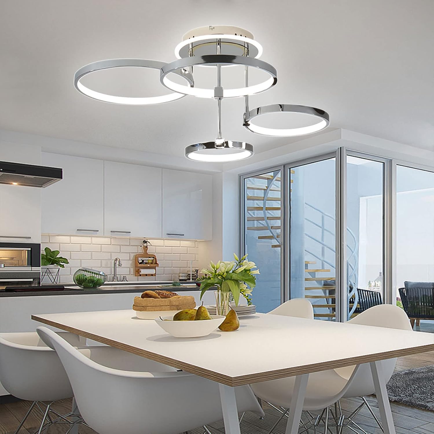 CANEOE Modern Led Ceiling Light,Dimmable Ceiling Light Fixtures with Remote, Round Chrome Flush Mount Ceiling Lamp for Living Room Bedroom Kitchen Office