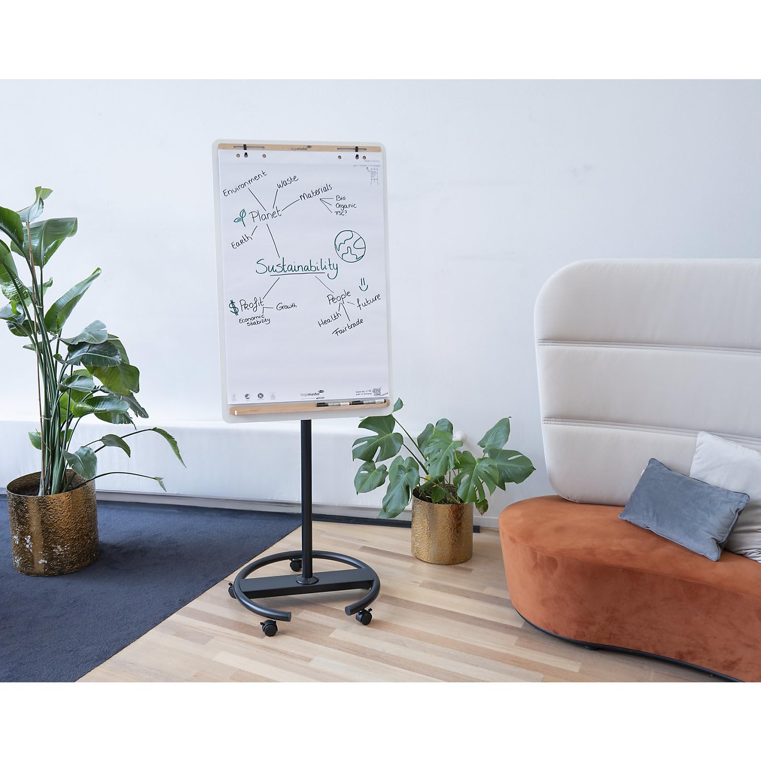 Legamaster SKETCH INFINITE Flipchart – weiß – mobiler Rundfuß – 2in1 Whiteboard & Papiertafel – rahmenlos, magnetisch – Präsentationstafel für Büro, Meetings und Workshops | Stahl, emailliert, Rundfuß mit Rollen