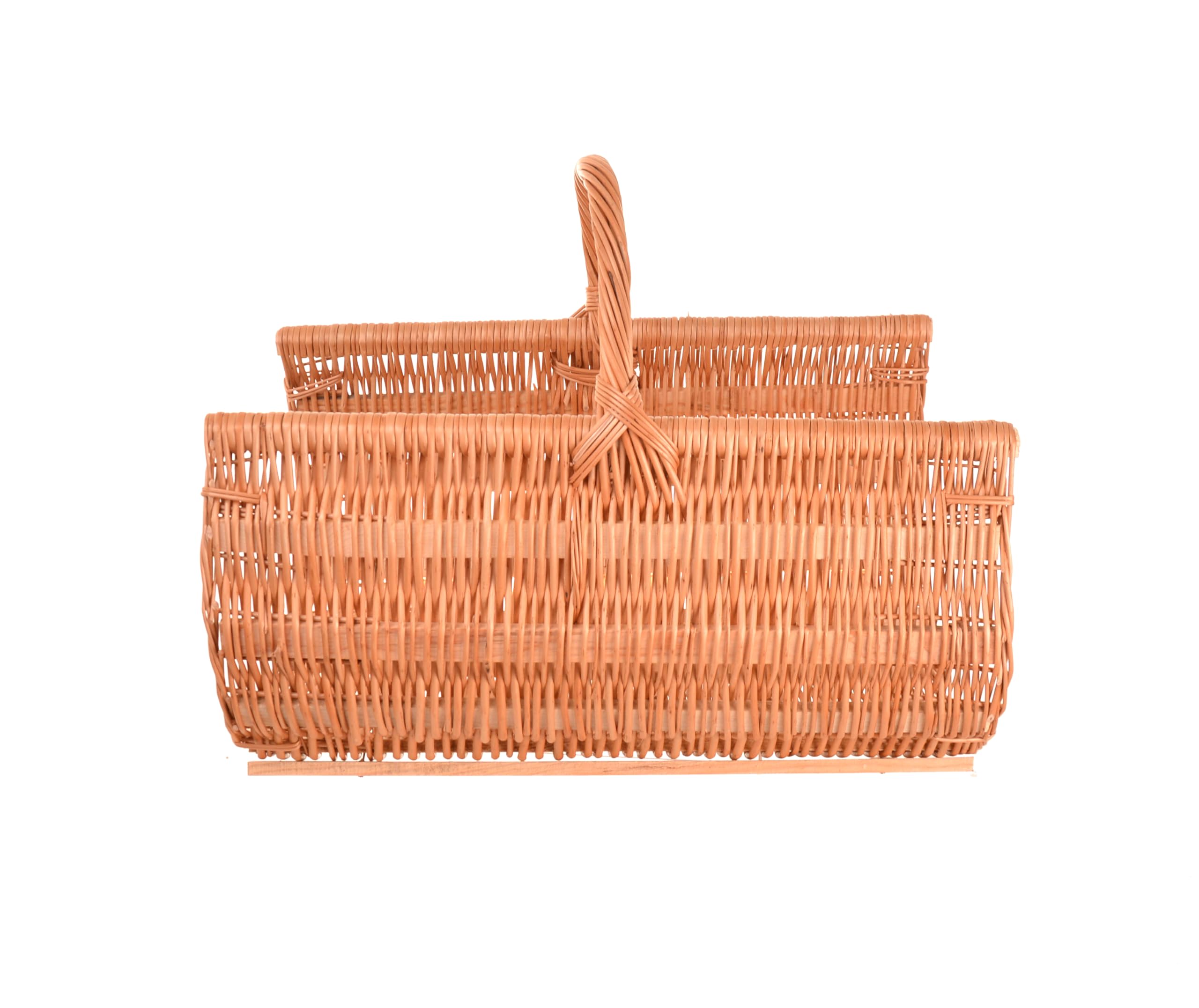Panier à bois XXL 60 x 44 cm en osier avec lattes en bois – Support à bois de cheminée stable – Panier fait main pour bois de feu, rangement ou décoration, paniers en bois, panier à bois