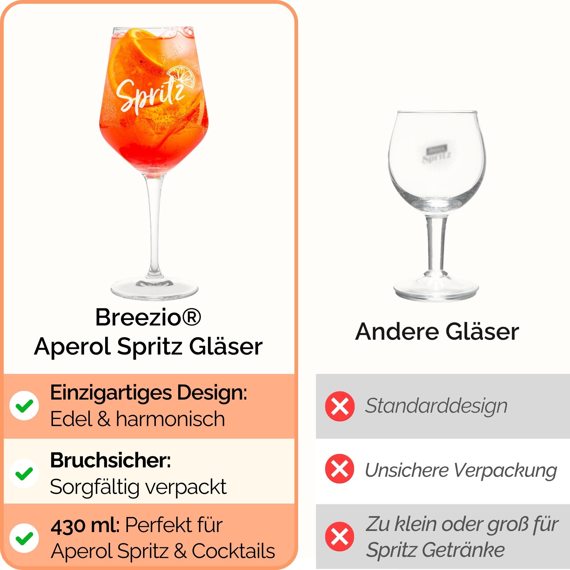 Aperol - Set di 2 bicchieri spritz realizzati in Germania - Bicchieri Aperol unici per il momento di piacere perfetto | Qualità superiore | Cristallo 430 ml | Ideale