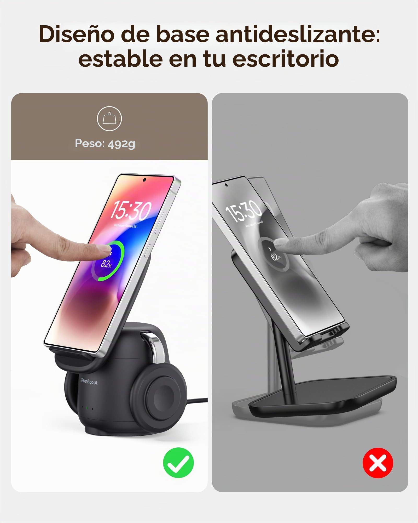 Cargador Inalámbrico para Samsung, Estación de Carga Inalámbrica 3 en 1 para Galaxy S25 Ultra/S24/S23/Z Flip 7/Z Fold 7, Base para Galaxy Watch 8/Ultra/7/6/5/Buds, SwanScout 707S (No Adapter)