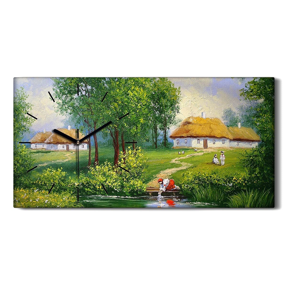 Horloge sur toile 60x30cm art mural déco salon sans tic tac