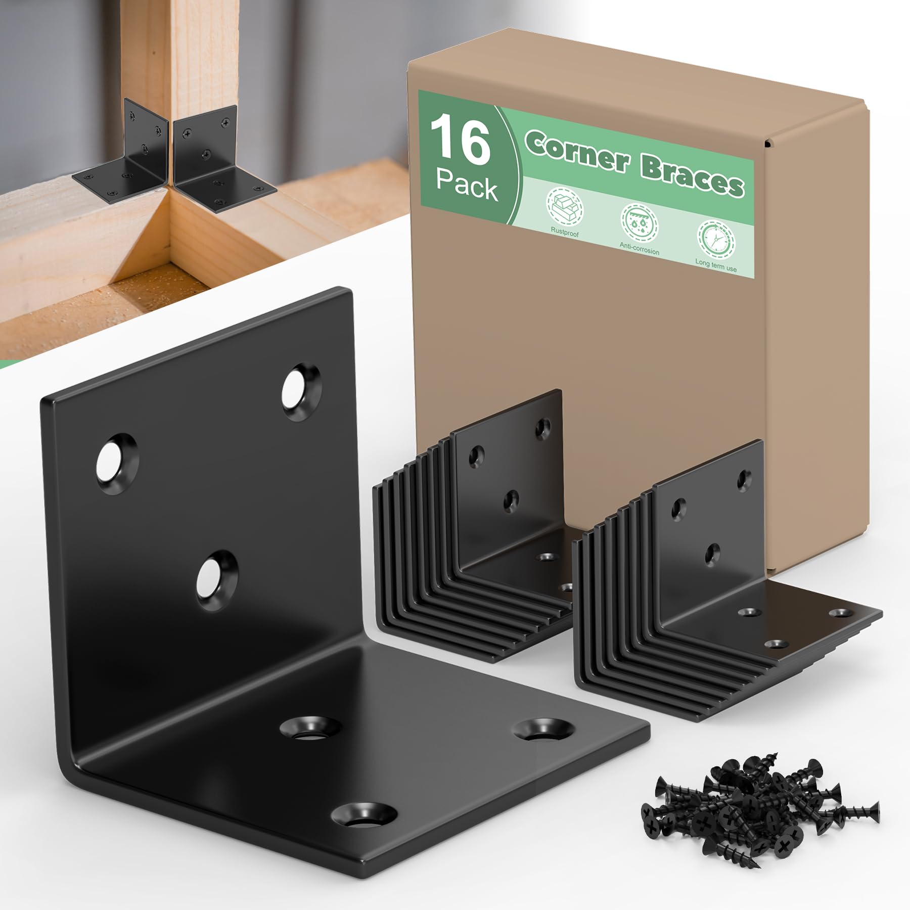 Staffe angolari in metallo, 16 staffe a L da 3,2 x 3,2 x 3,2 cm, per mobili in legno, staffe per mensole spesse 14 G, staffe angolari in acciaio legato, staffa ad angolo retto per sedie da