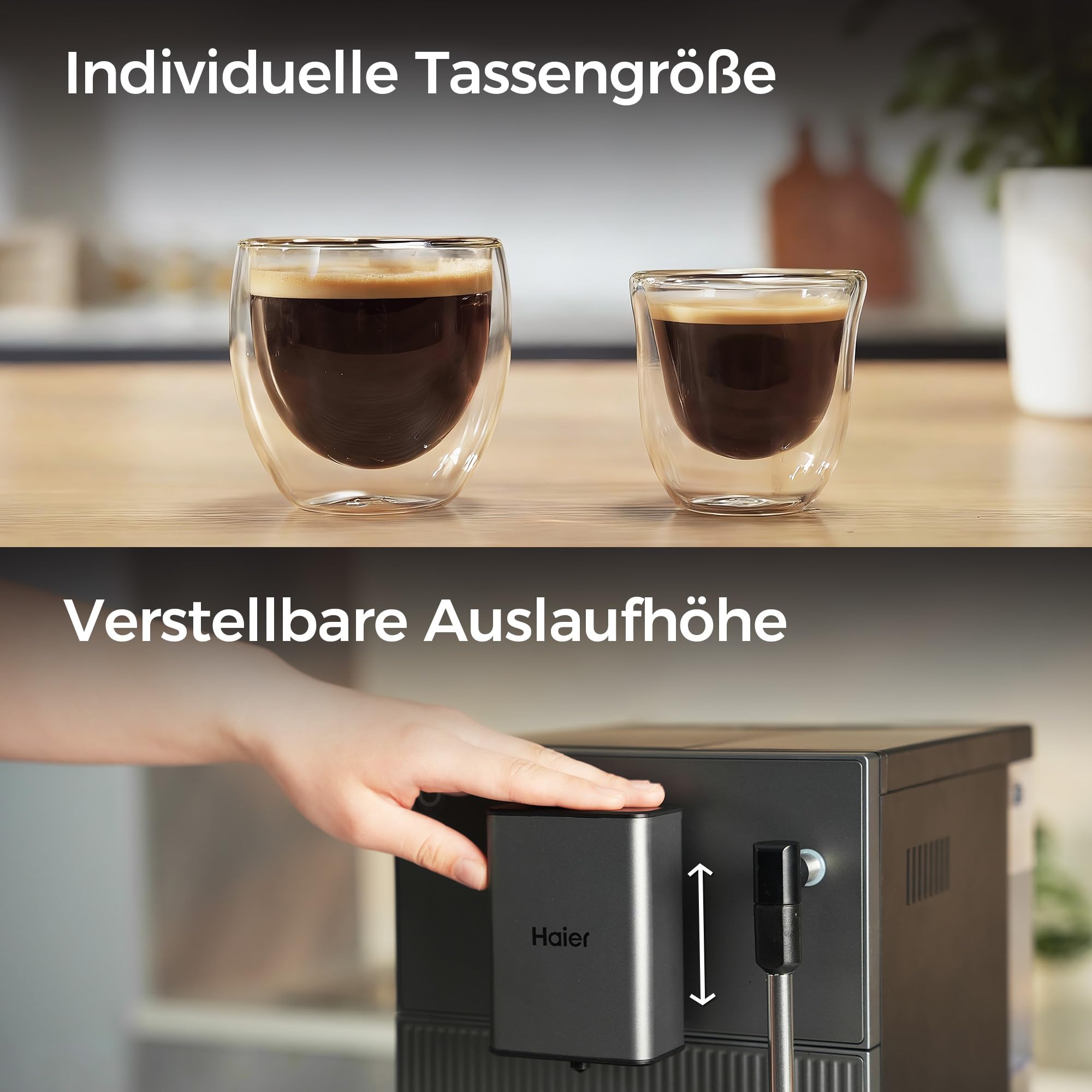 Haier Kaffeevollautomat klein mit Mahlwerk | 6 Kaffeespezialitäten | Kaffeemaschine Bohnen mit Milchdüse, 5 Mahlstufen, Auto-Reinigung, perfekt für kleine Küchen, Camping, kompakt