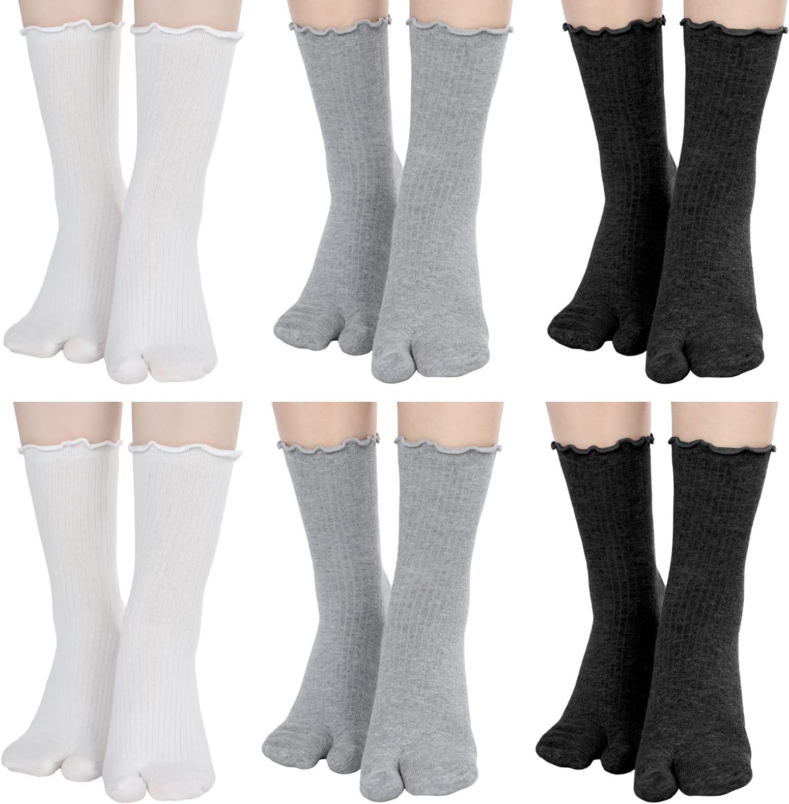 6 Pairs Flip Flops Socks Tabi Split Toe Socks Ruffle Frilly Tabi Socks Elastic Cotton Sandal Socks for Men Women Girl Casual