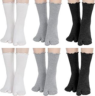 6 Pairs Flip Flops Socks Tabi Split Toe Socks Ruffle Frilly Tabi Socks Elastic Cotton Sandal Socks for Men Women Girl Casual
