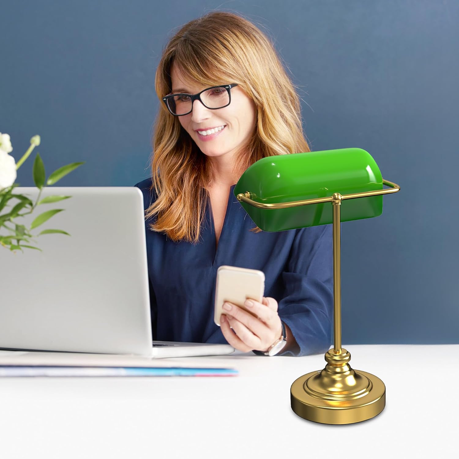 Green Bankers Desk Lamp - Rechargeable Cordless Table Lamp with Dimming, Vintage Library Lamp with Light Bulb Set for Home Office