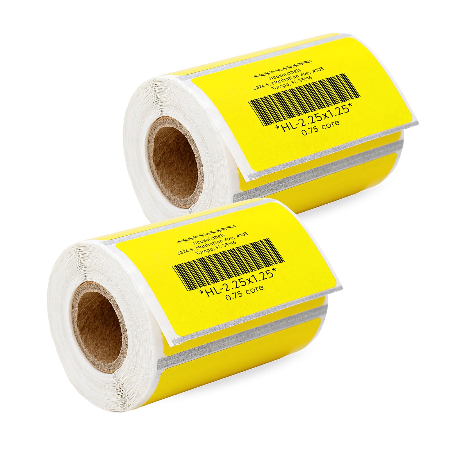 HOUSELABELS 2.25" x 1.25" Yellow Address Labels on 0.75" Core Compatible with Zebra and Rollo Printers, 2 Rolls / 260 Labels per Roll