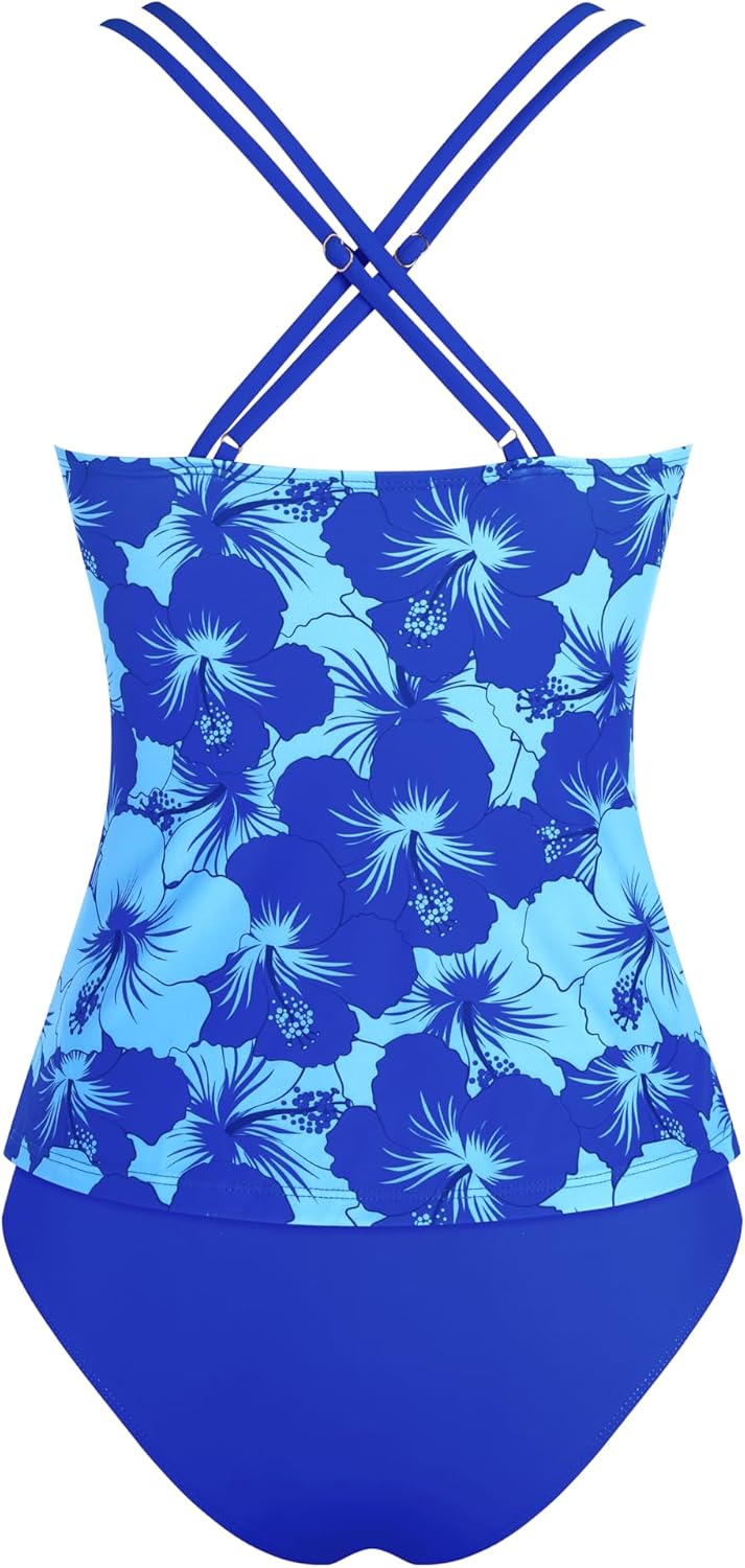 ZAFUL Womens Tankini Swimsuits V Neck Push Up Swim Top Color Block Tummy Control High Waisted Bathing Suits Swim Bottom