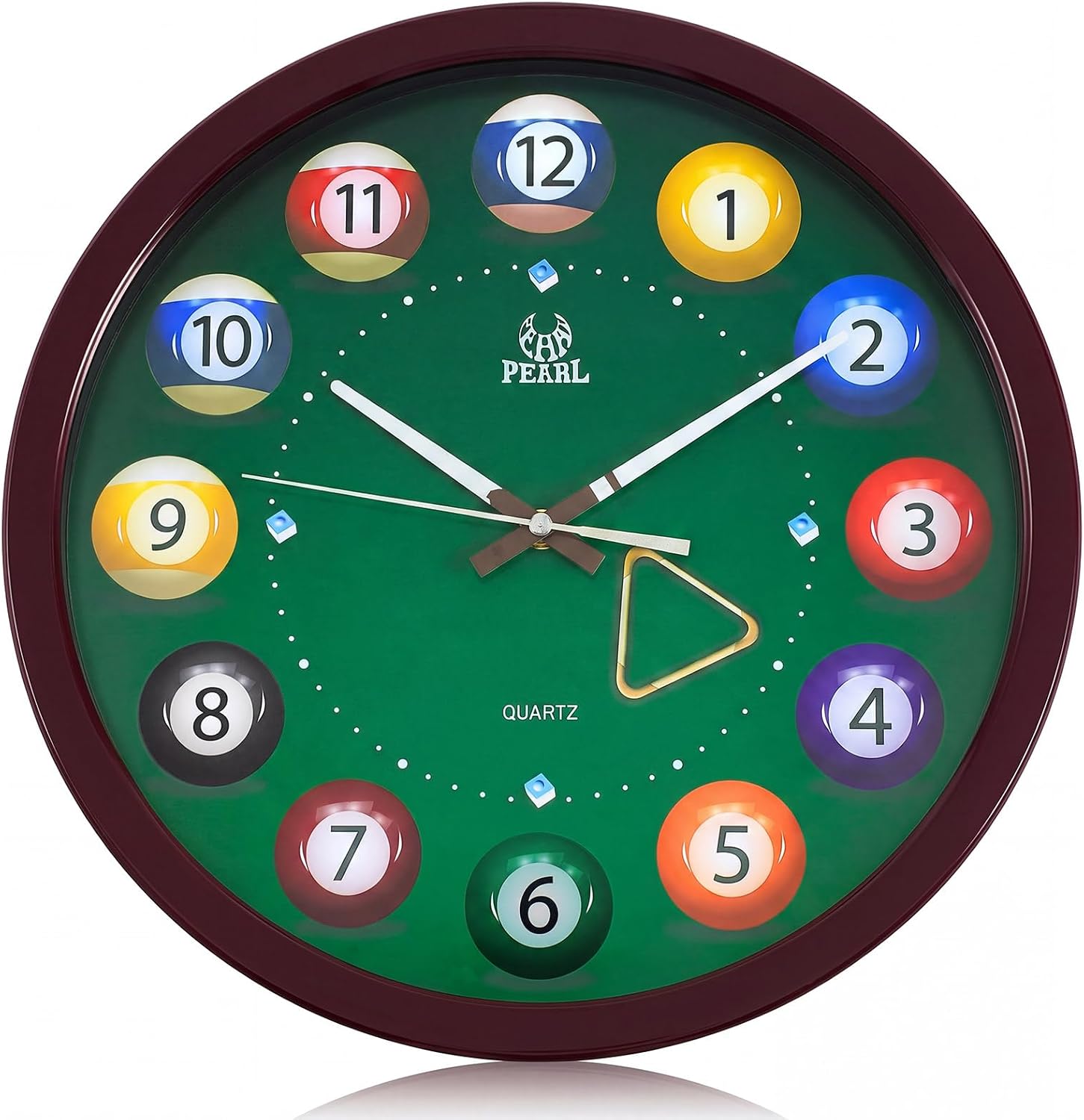 Landical Large Billiard Pool Ball Clock 14 Inch,Reddish-Brown,Triangle