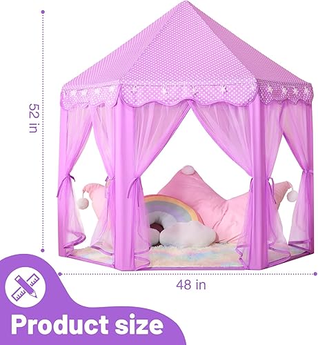 Miniatura 5 de Tienda de campaña de princesa para niñas en interior con alfombra de arcoíris, luces de estrella, tienda de campaña morada para niños, juguetes para