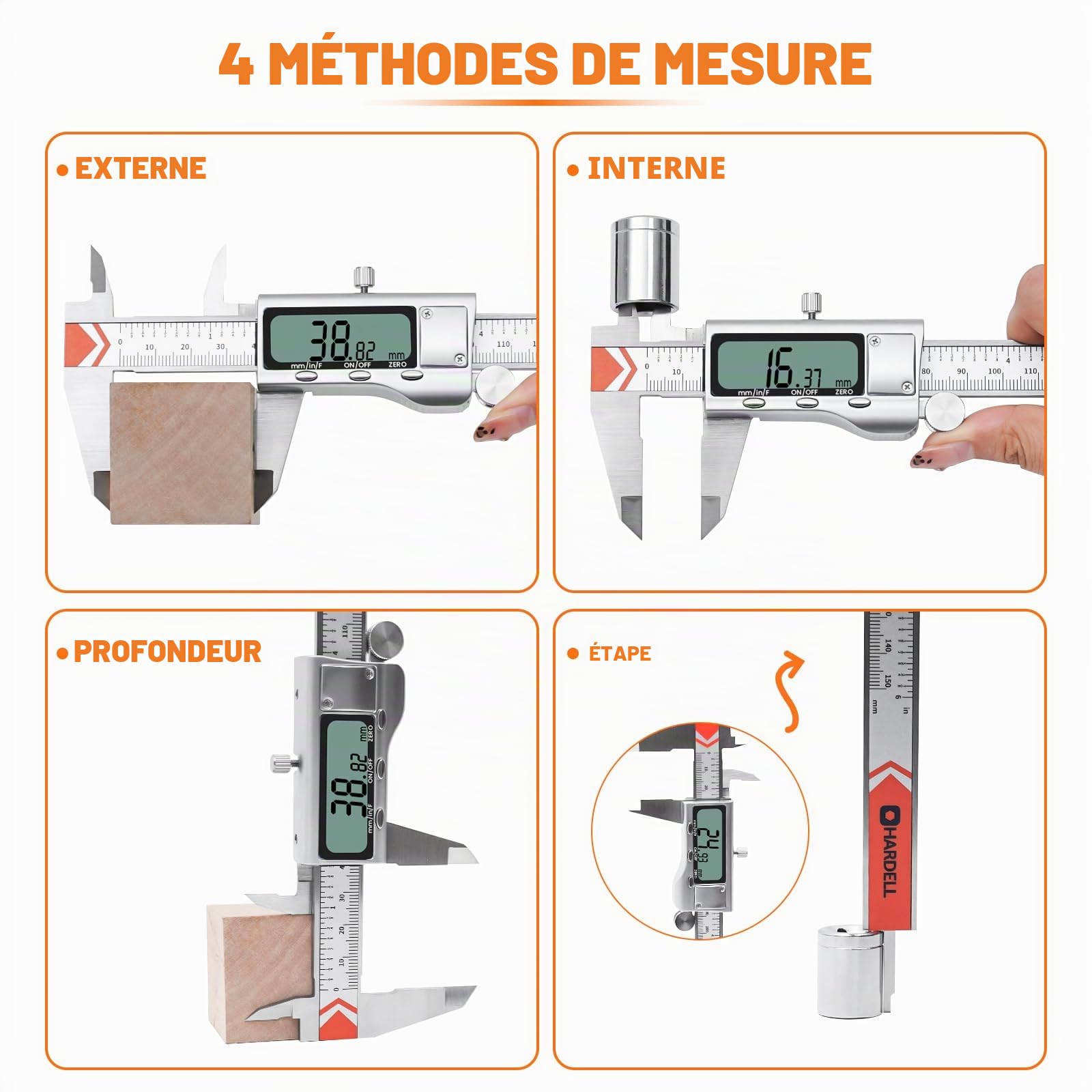 HARDELL Pied à Coulisse Numérique 150mm, Calibre Digital en Acier Inoxydable avec Grand Écran LCD, Conversion Métrique Pouce Fraction, Pour Bricolage et Usage Domestique
